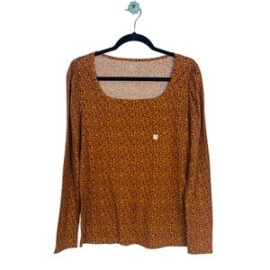 LOFT long sleeve square neck casual pullover shirt speckle cheetah print new